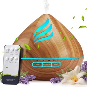 Essential Oil Scent Diffuser: 500ML Aroma Diffuser for Home Bedroom - 14 Colors LED, Remote Control, Ultra-Quiet Cool Mist Scent Diffuser with Timer for Family - Camel