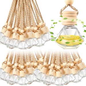 Domensi 200 Pcs Car Diffuser Bottles Air Freshener Bulk, Hanging Empty Glass Perfume Bottles Refillable Air Freshener Pendant Fragrance Vials Ornament Decor with Wooden Caps String(Classic)